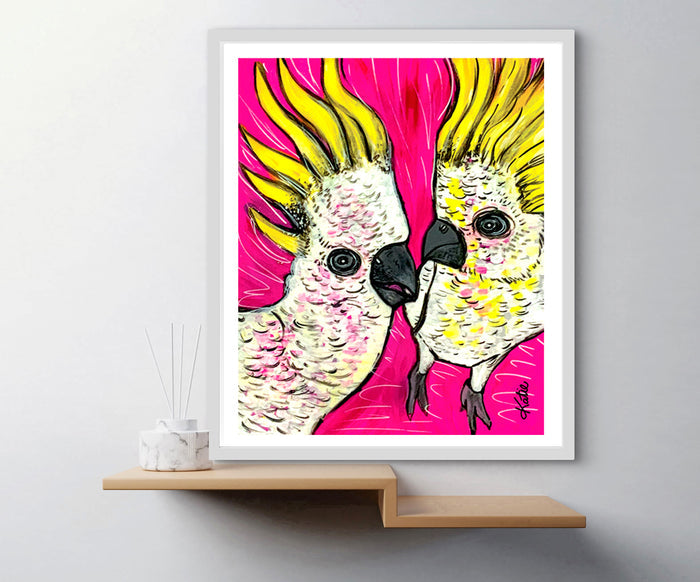 'Cockatoo Couple Pink' Paper Print