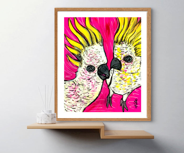 'Cockatoo Couple Pink' Paper Print