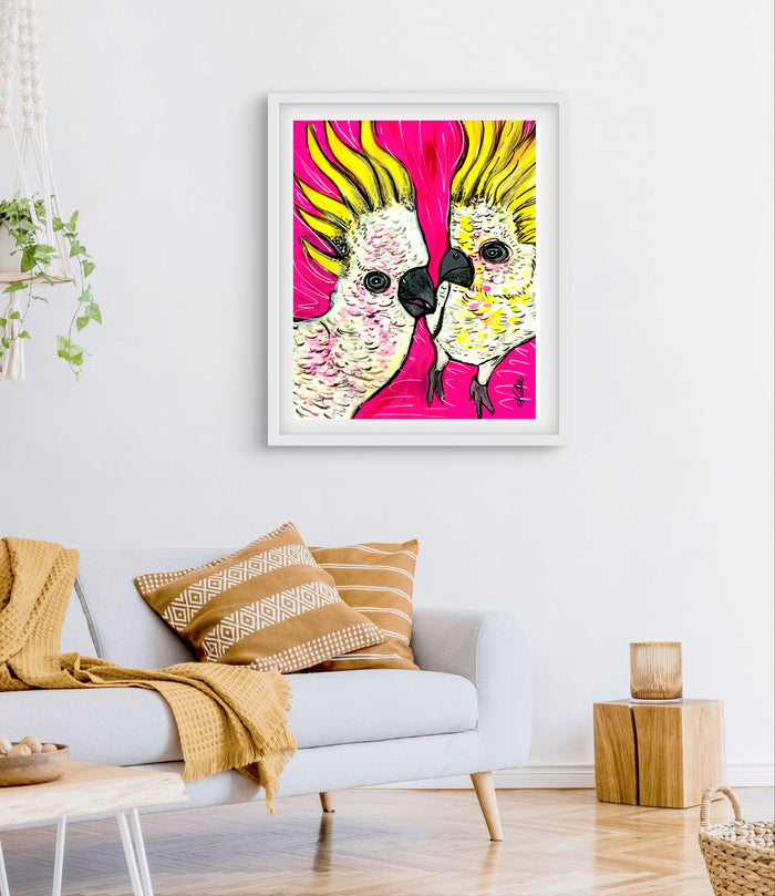 'Cockatoo Couple Pink' Paper Print