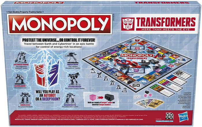 Monopoly: Transformers Collector\'s Edition Board Game (F1660) LOW STOCK